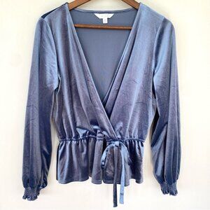 Lauren Conrad surplice top with elasticized waist & long sleeves, stretch